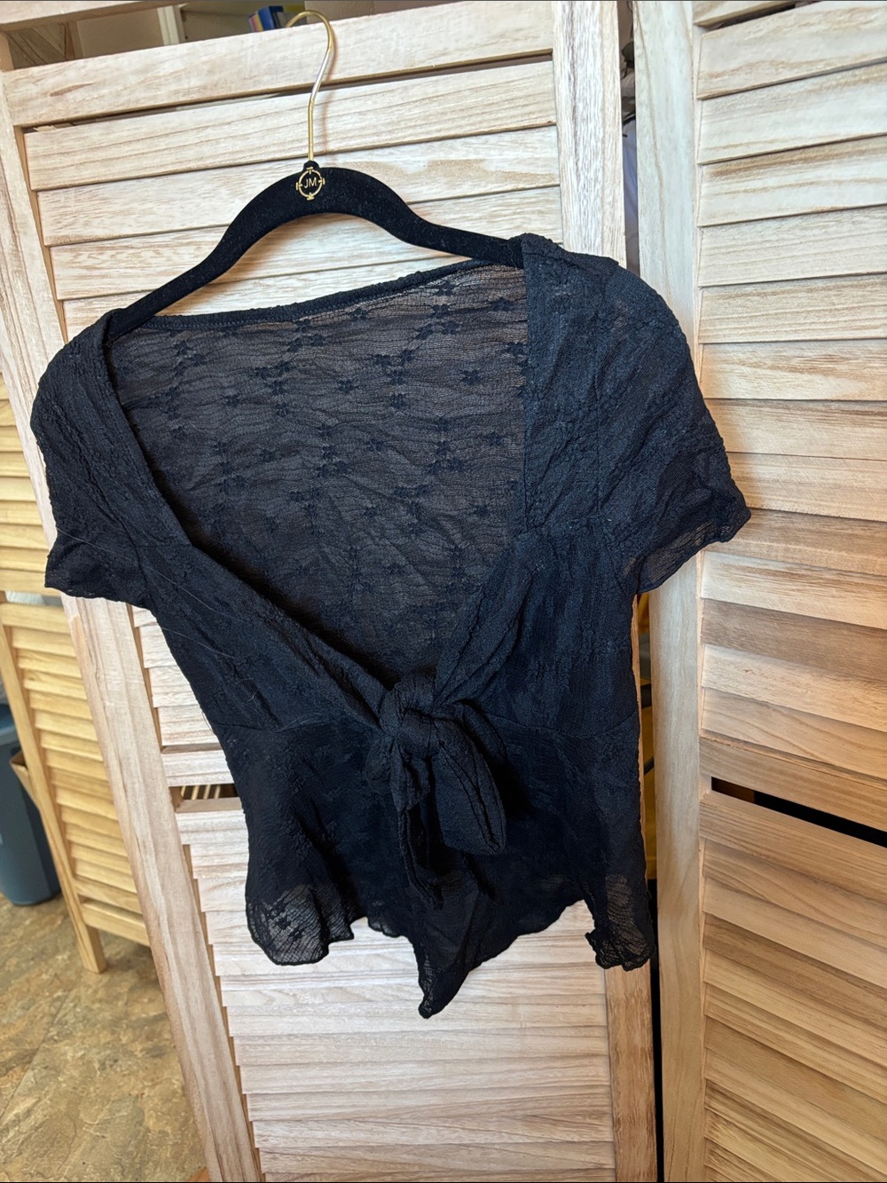 SHEIN Black Lace Tie-Front Blouse Small